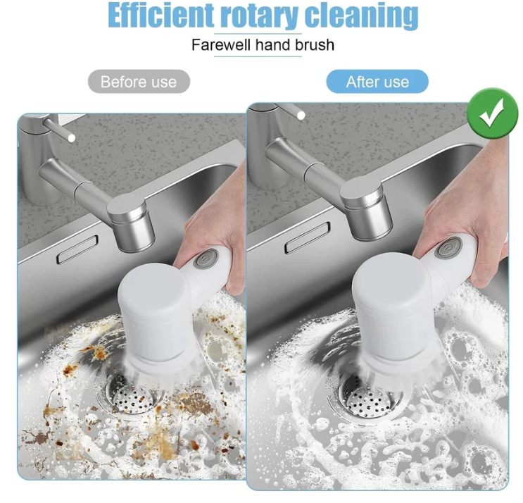 Multi-Functional Electric Cleaning Brush 5 in 1 Magic Power Scrubber with 5 Brush Heads