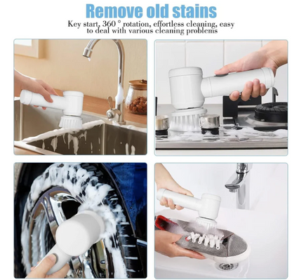 Multi-Functional Electric Cleaning Brush 5 in 1 Magic Power Scrubber with 5 Brush Heads